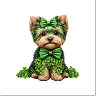 Clover Yorkshire Terrier Dog St Patricks Day Posters and Art